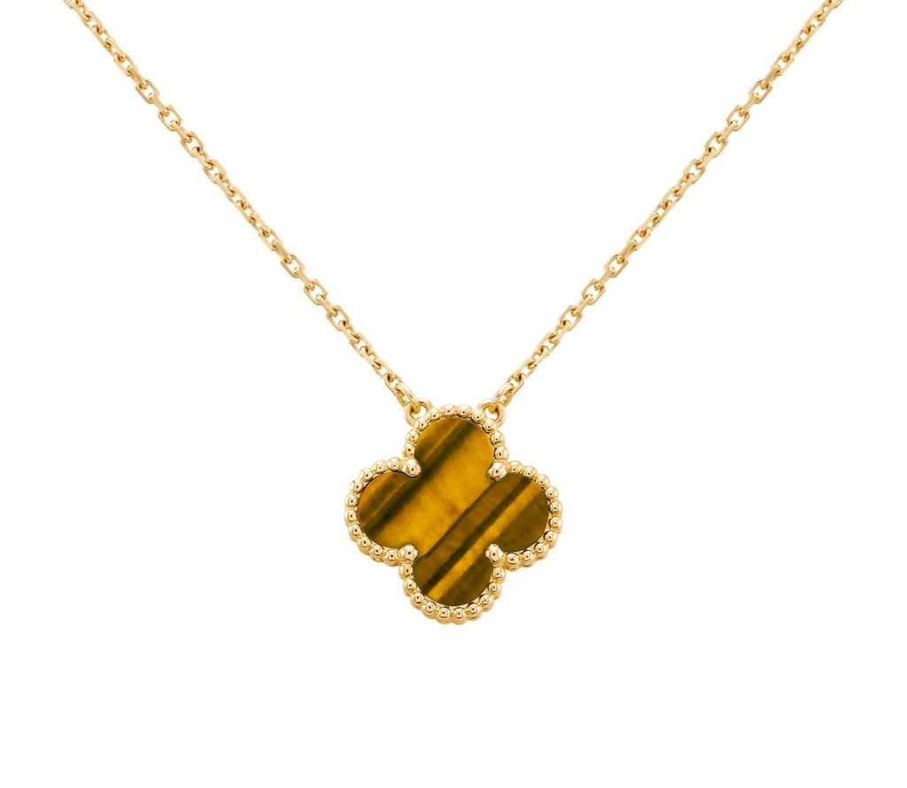 Van Cleef &amp; Arpels Vintage Alhambra Necklace 18K Yellow Gold Tiger's Eye Clover