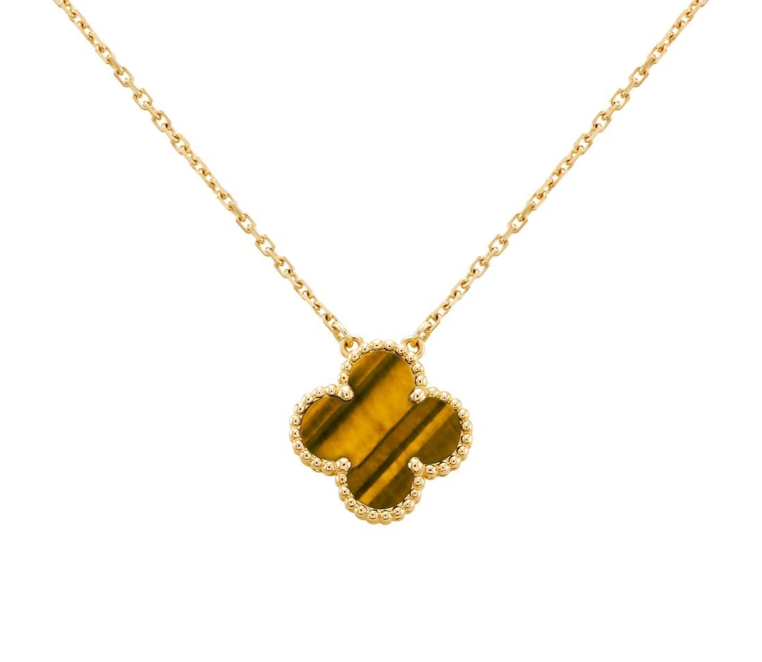 Van Cleef &amp; Arpels Vintage Alhambra Necklace 18K Yellow Gold Tiger's Eye Clover