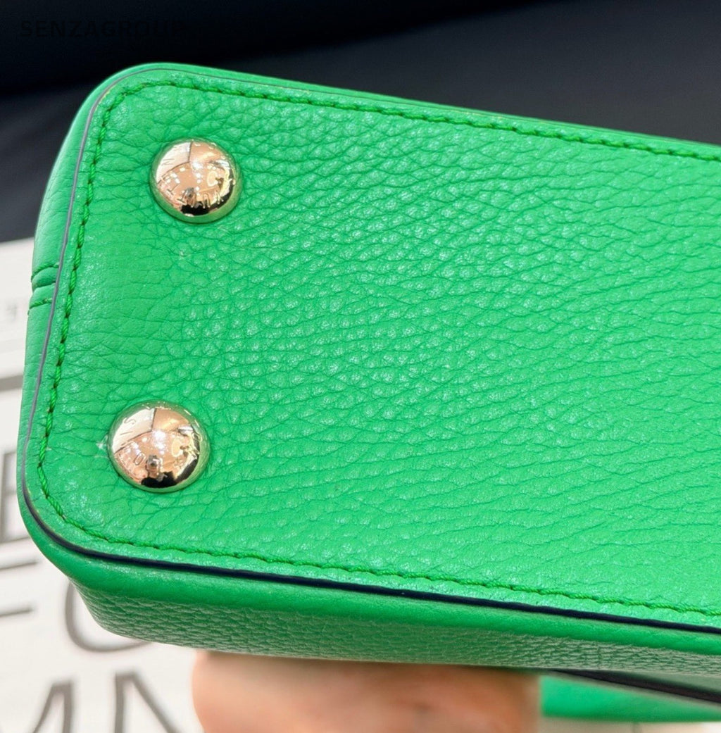 Louis Vuitton Capucines BB Calfskin Top Handle Bag Crossbody Green Silver Women