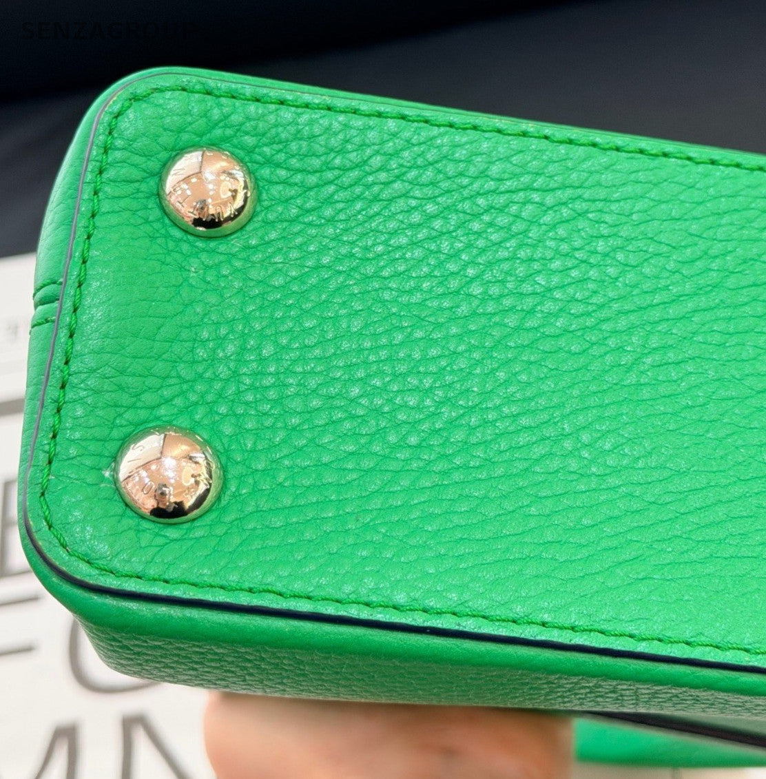 Louis Vuitton Capucines BB Calfskin Top Handle Bag Crossbody Green Silver Women