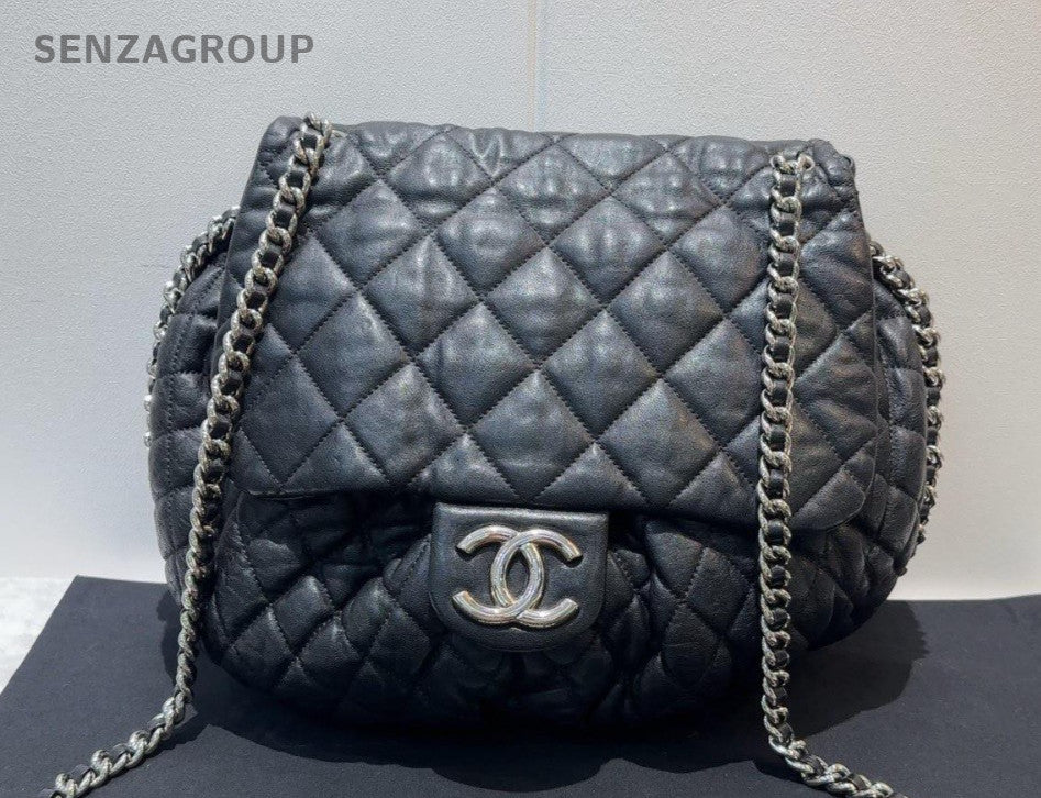 CHANEL Puffer Pumpkin Diamond Pattern Chain Shoulder bag Black Silver Women