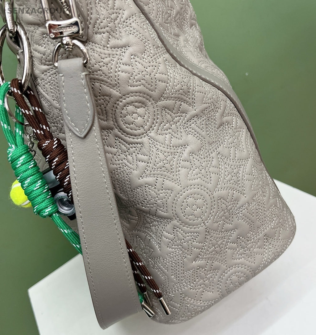 Louis Vuitton Embroidered 2Way Top Handle Shoulder Bag Gray Silver Women Classic