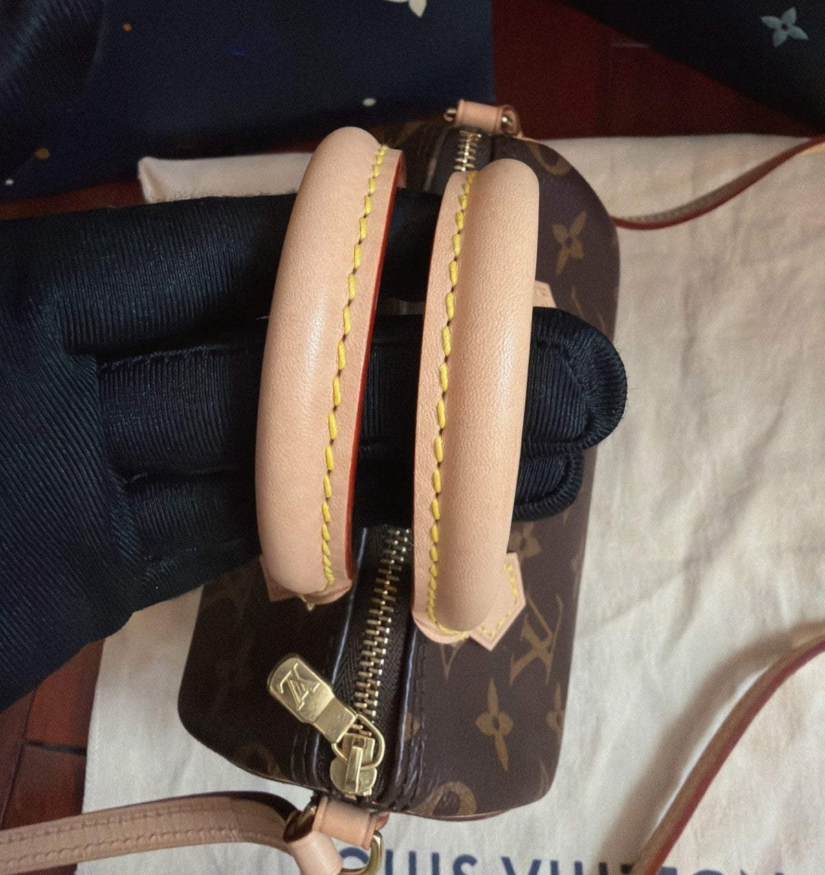Louis Vuitton Speedy Nano Monogram Top Handle Crossbody Brown Women Classic