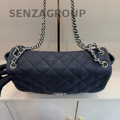 Chanel Classic Quilted Blue Silver Chain Shoulder Crossbody Bag