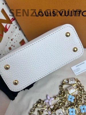 Louis Vuitton Capucines Nano White & Blue Handbag Chain Strap Women Fashion