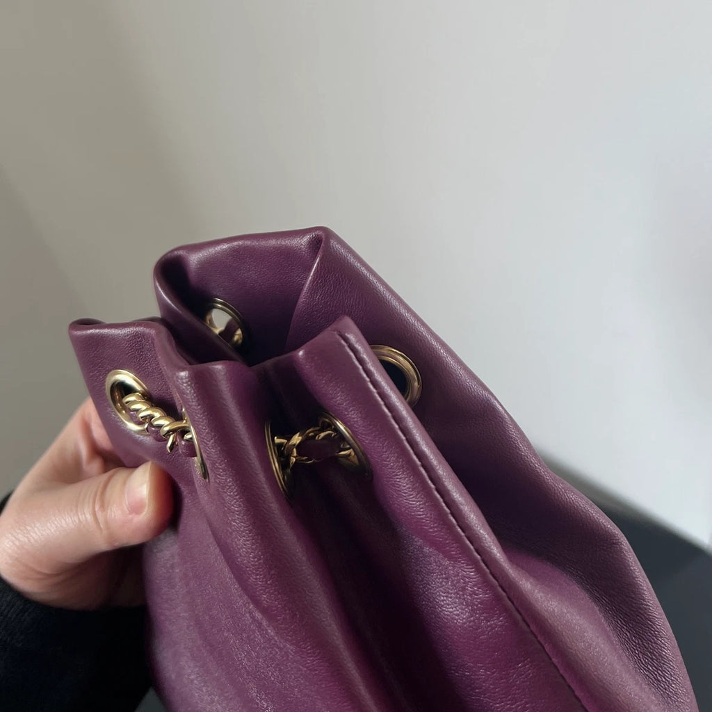 Chanel Diamond Chain Backpack Purple Gold Classic Used Women