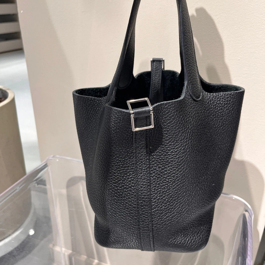 Hermes Picotin18 TC Leather Black Tote Handbag Silver Hardware