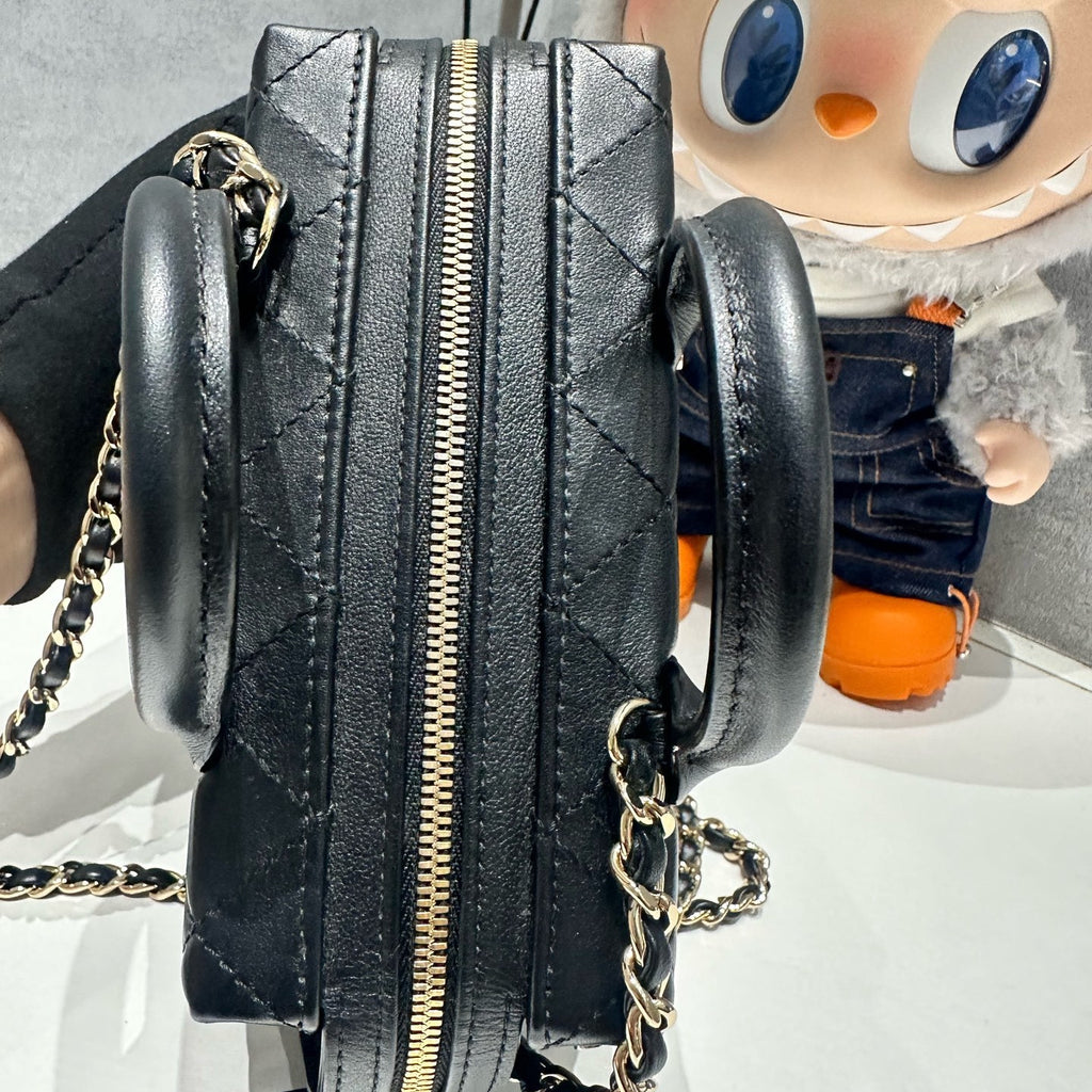 Chanel Black Calfskin Camera Box Bag Chain Strap Shoulder Bag
