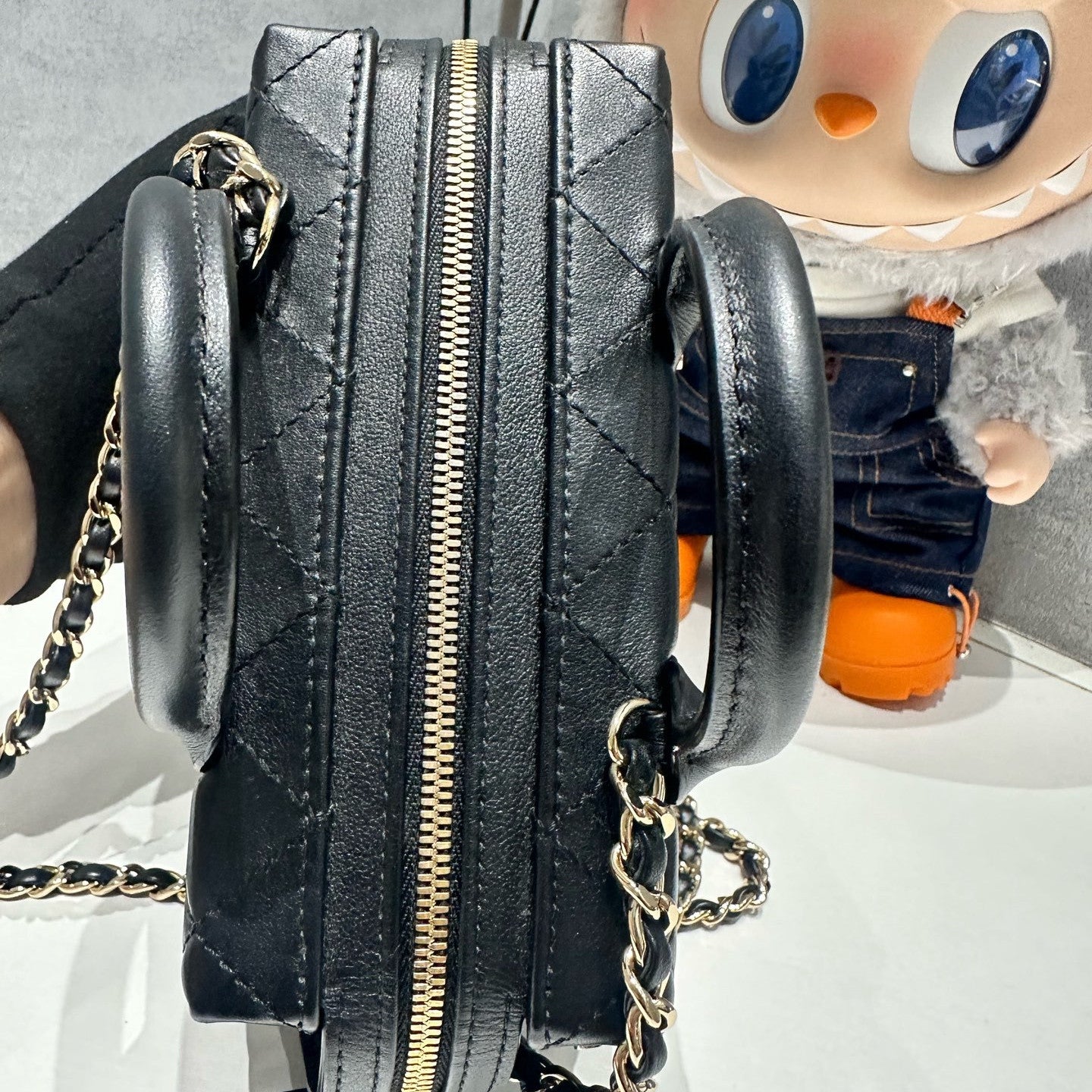 Chanel Black Calfskin Camera Box Bag Chain Strap Shoulder Bag