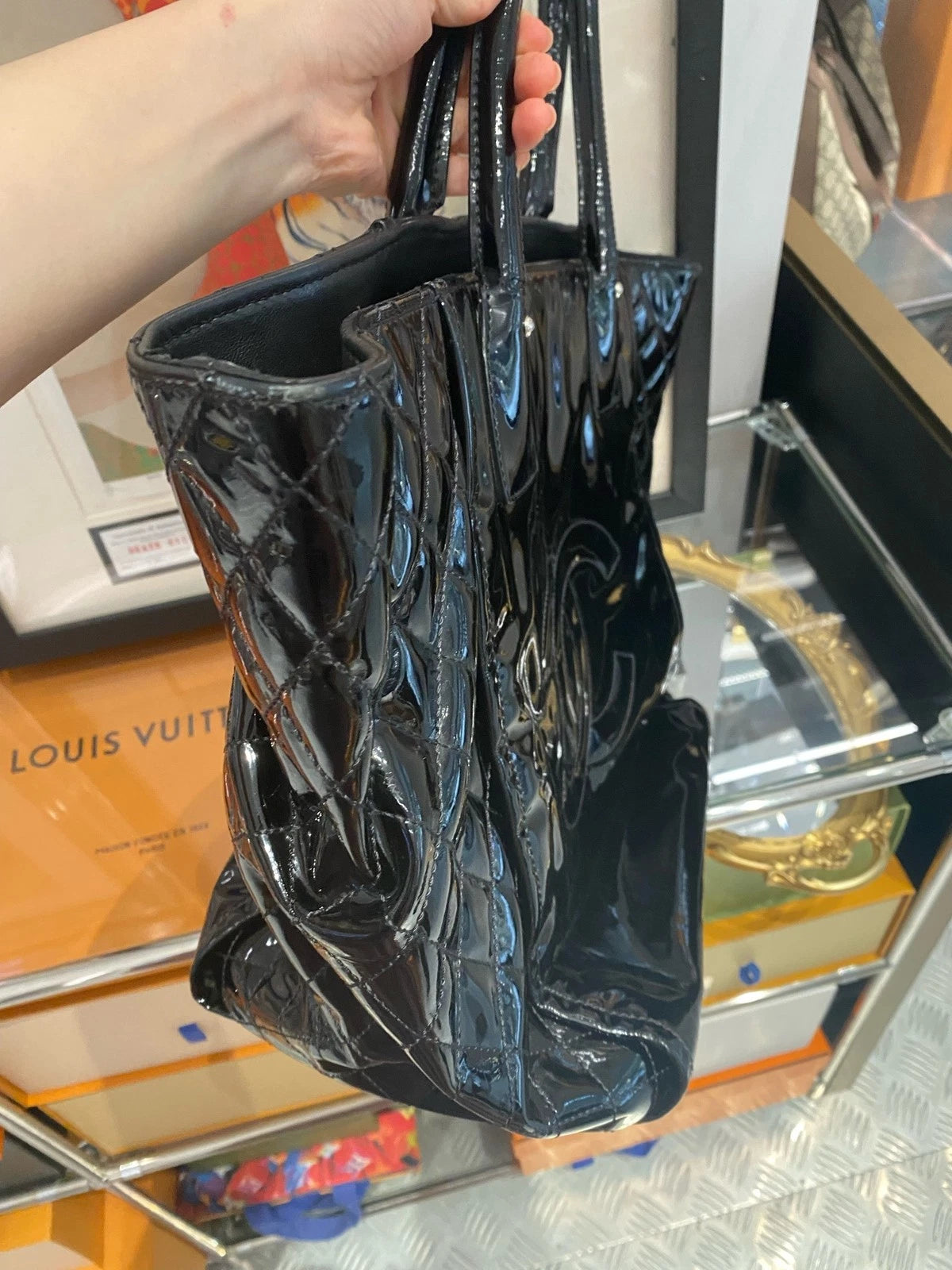 Chanel Women's Patent Leather Shoulder Bag Black