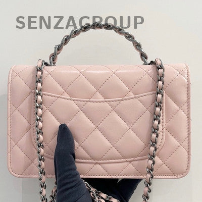 Chanel Lambskin WOC Quilted Chain Shoulder Bag Pink Silver Hardware