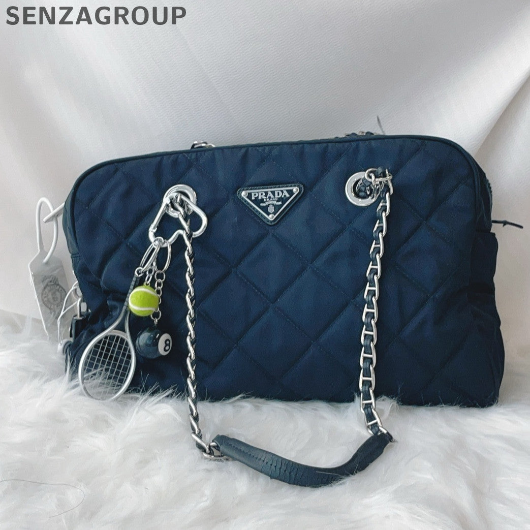 Prada Black Silver Quilted Chain Shoulder Bag - Classic Women's