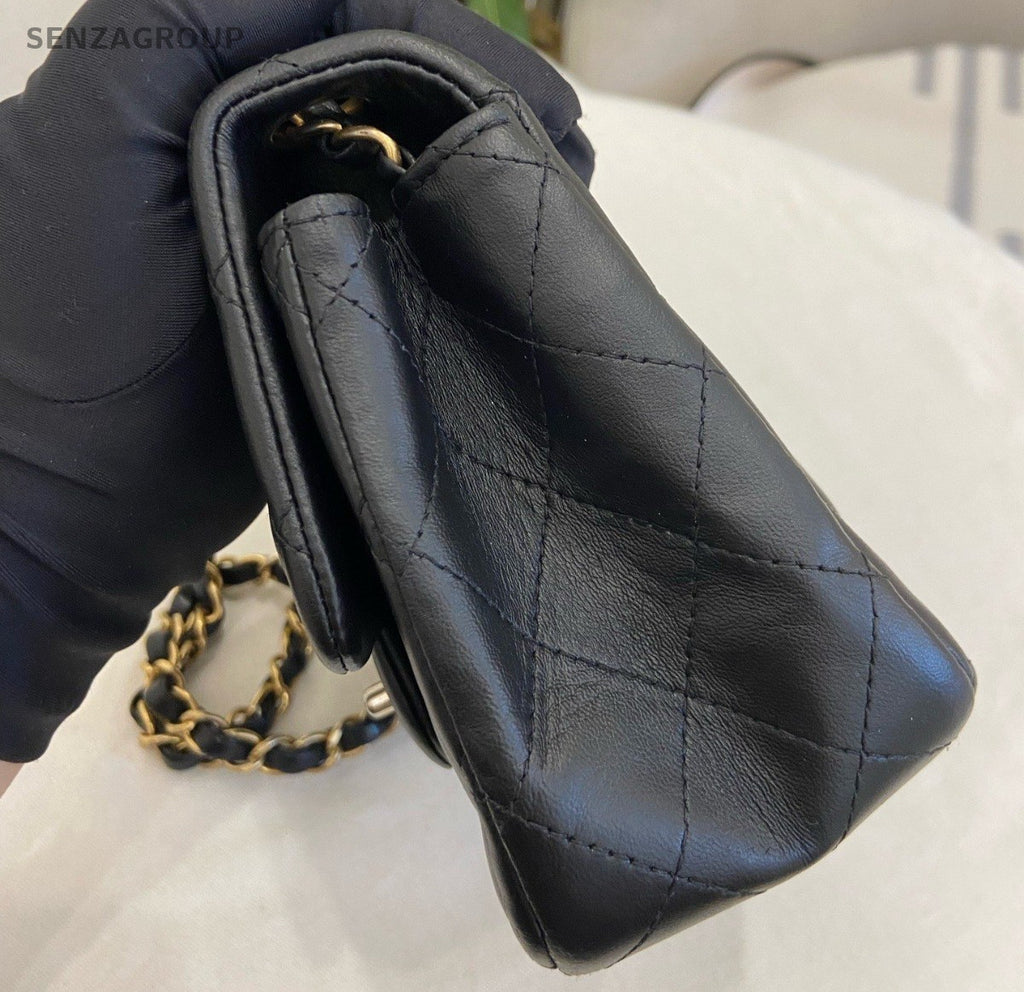 Chanel Classic Flap Lambskin Chain Black Gold Crossbody Shoulder Bag Used Women