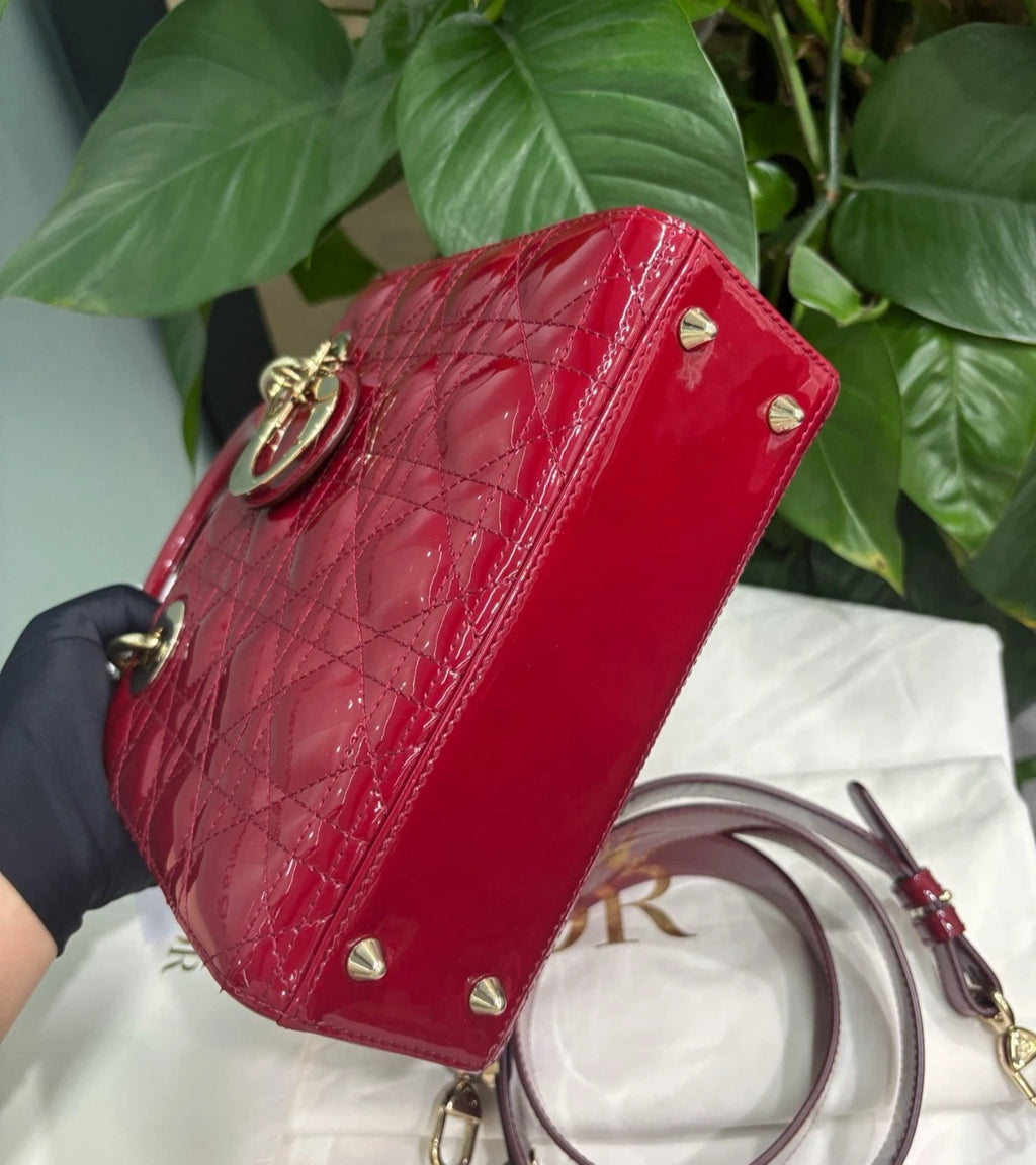 Dior Lady Dior Red Shoulder Bag Top Handle Excellent