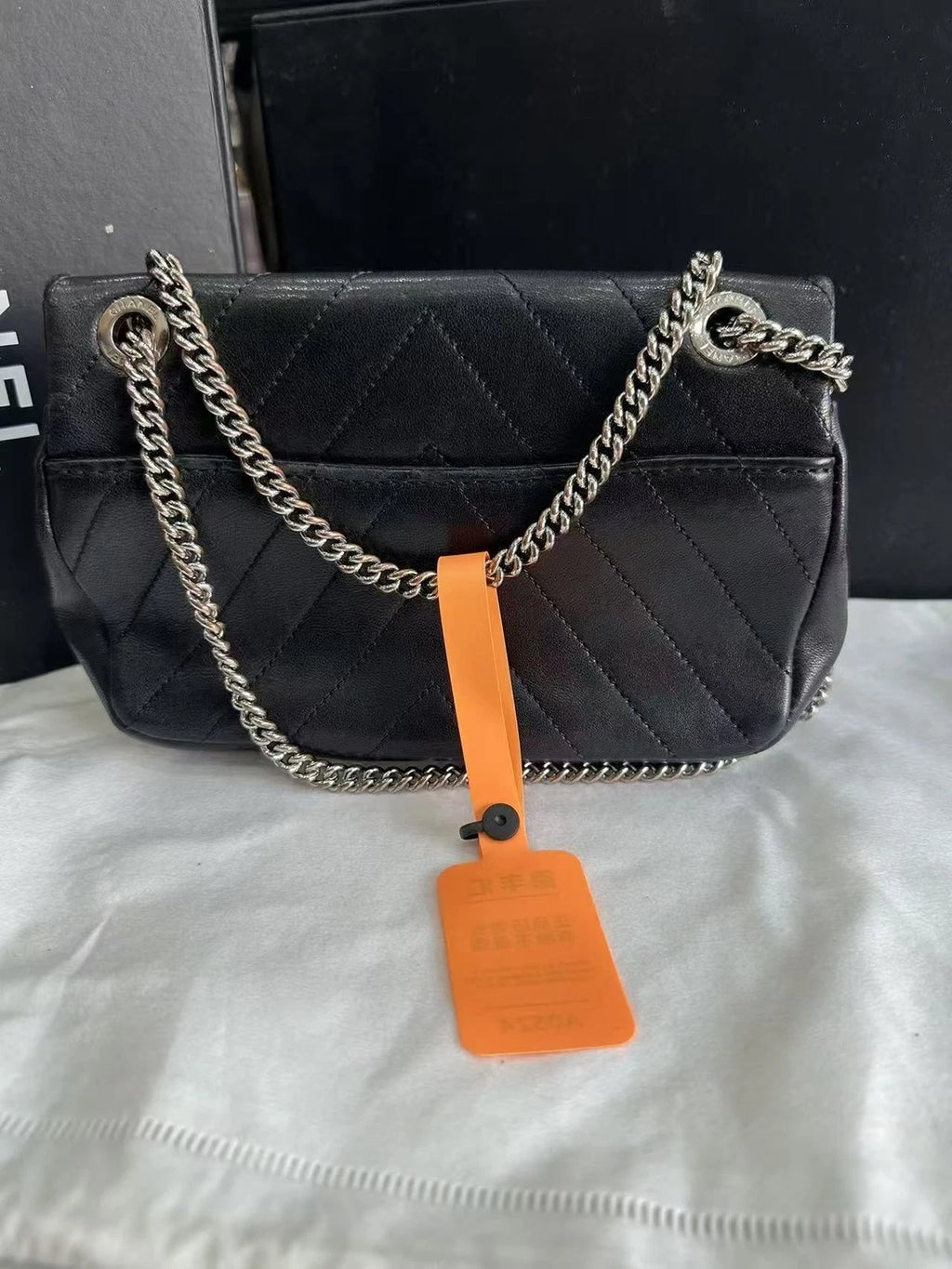 CHANEL Black Silver Lambskin Mini Chain Crossbody For Women
