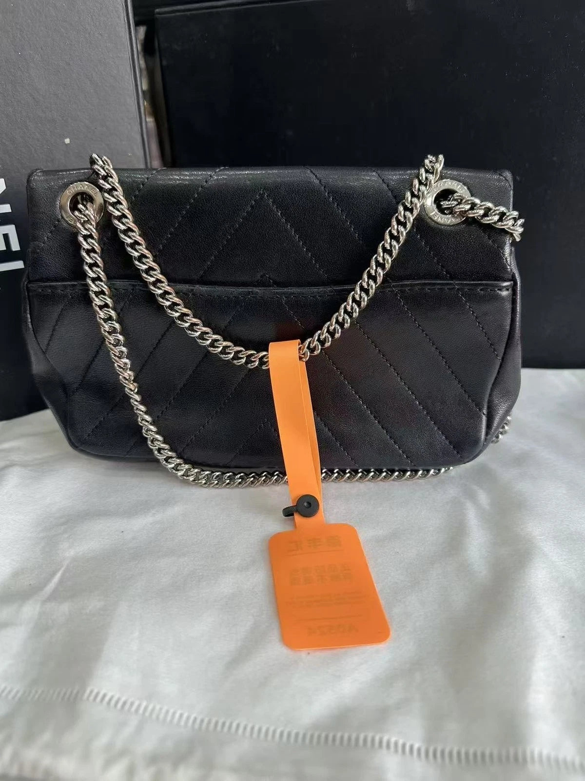 CHANEL Black Silver Lambskin Mini Chain Crossbody For Women