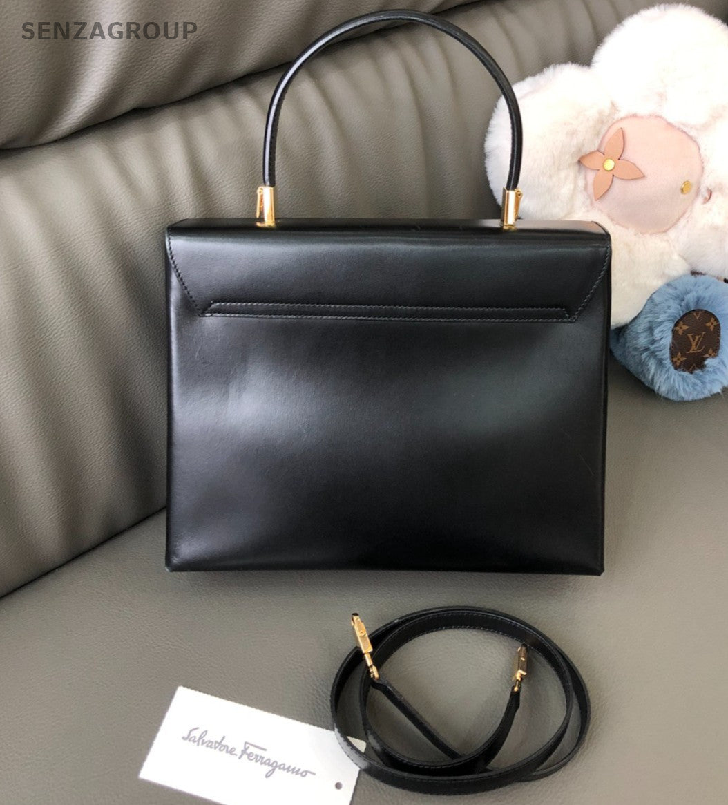 Salvatore Ferragamo Top Handle 2way Shoulder Handbag Black Gold Women