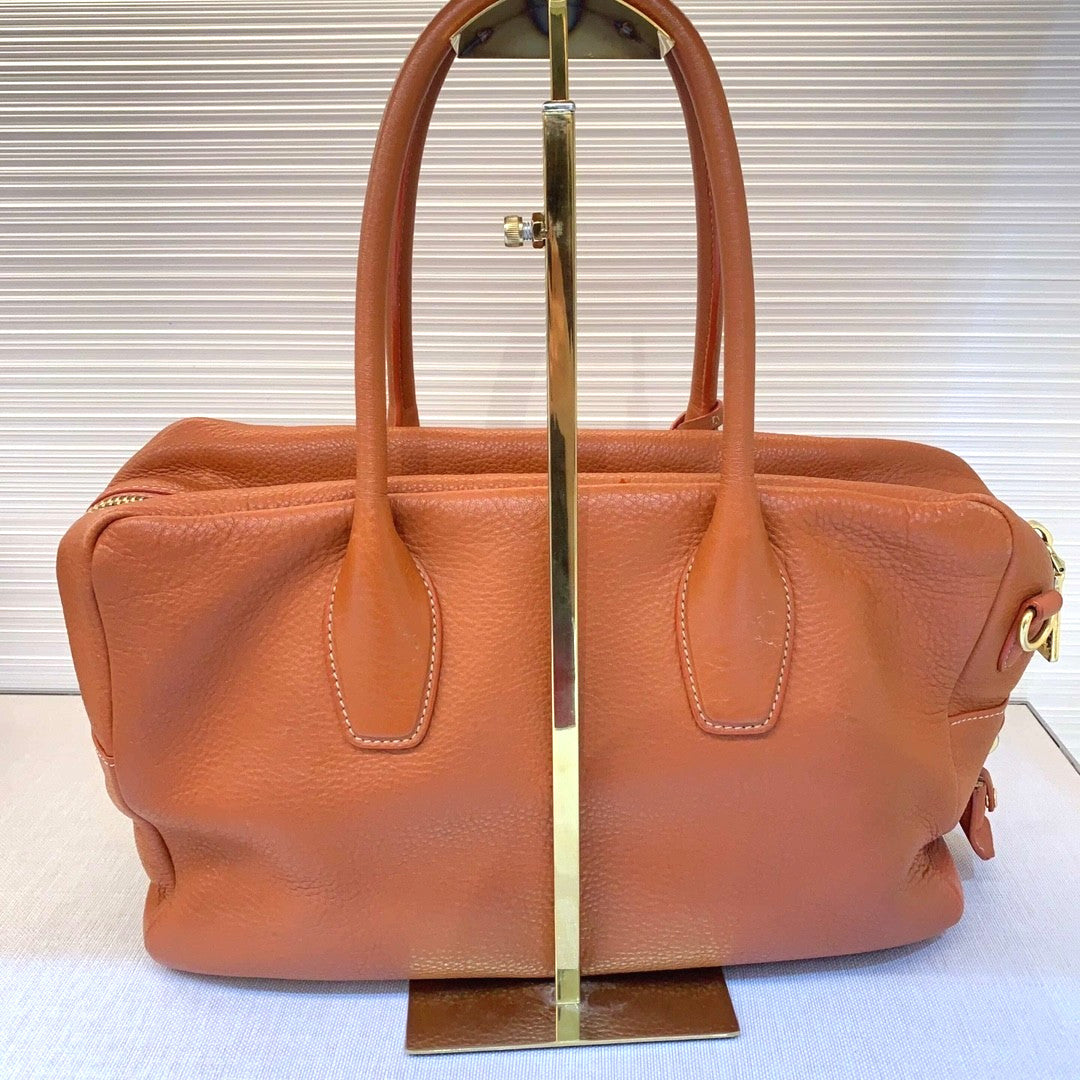 PRADA Top Handle soft Leather Shoulder bag Orange Handbag Women