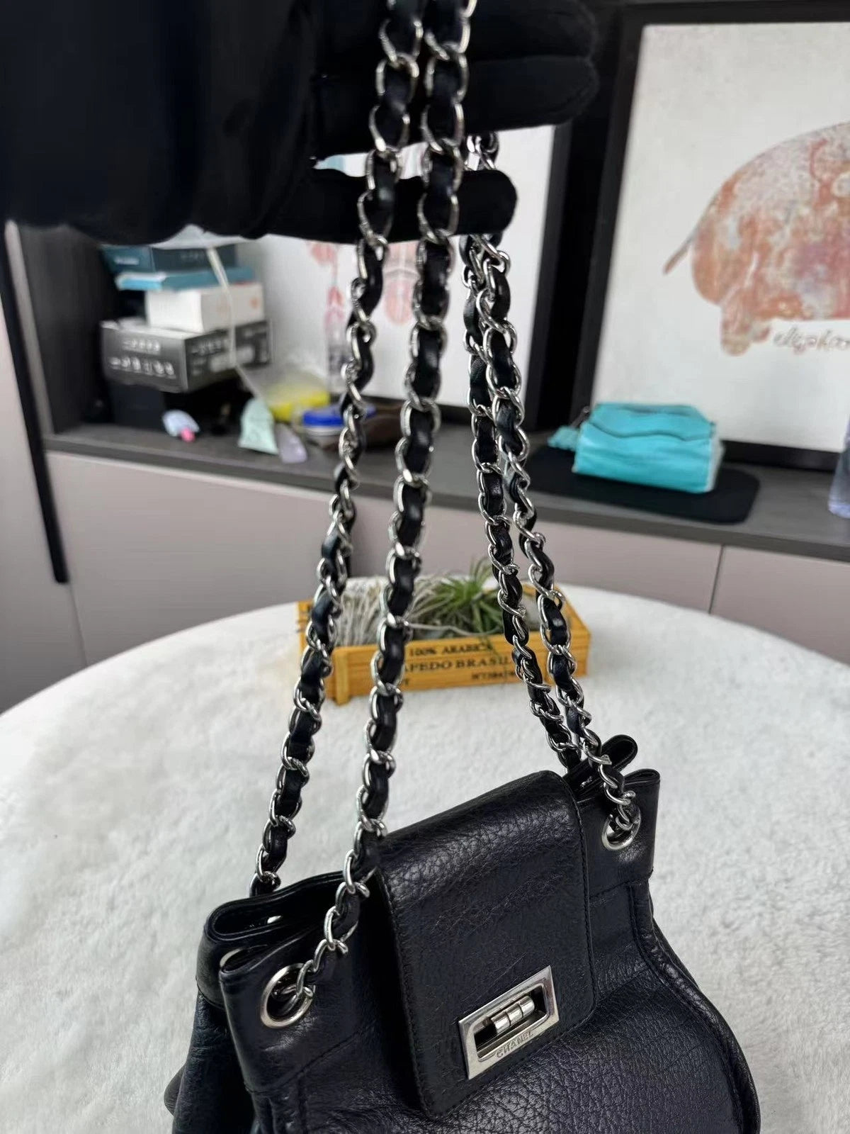 CHANEL Black Silver Chain Shoulder Bag For Women