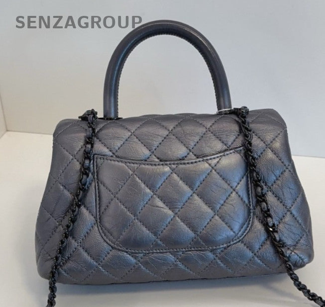 Chanel Coco Handle PM Top Handle Bag Chain Crossbody Gray Black Women