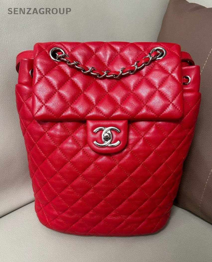CHANEL Salzburg Backpack PM Lambskin Chain Shoulder bag Red Women