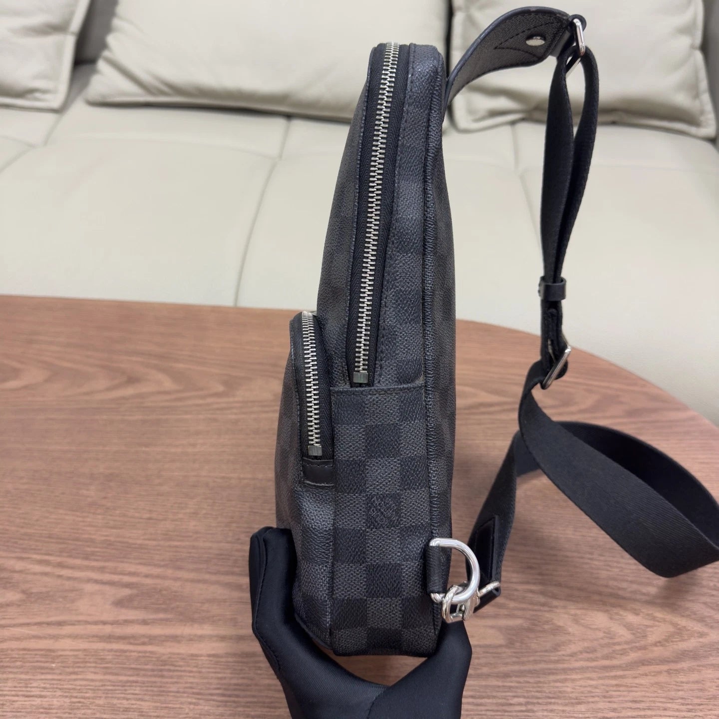 Authentic Louis Vuitton Damier Graphite Black Sling Bag Silver Hardware
