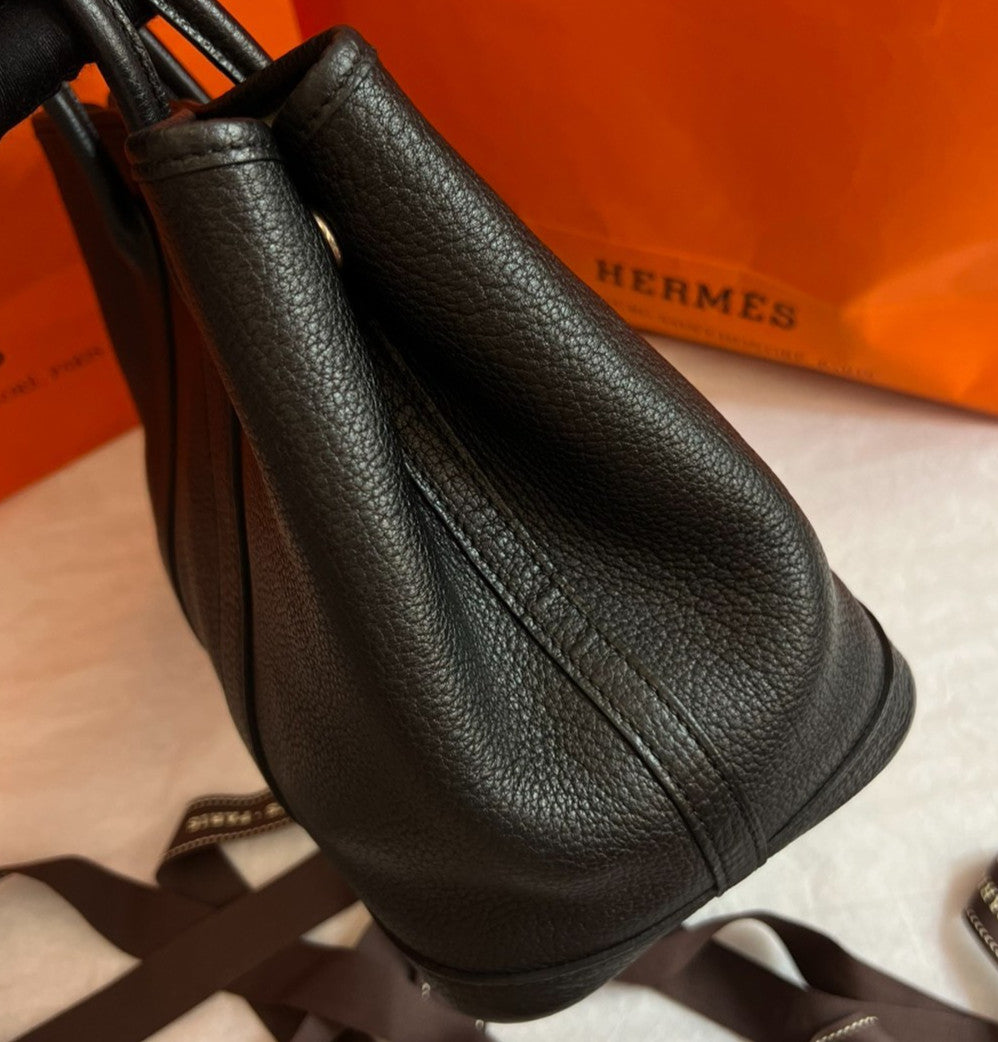 Hermes Garden Party30 Top Handle Bag Black Silver Used Women Classic