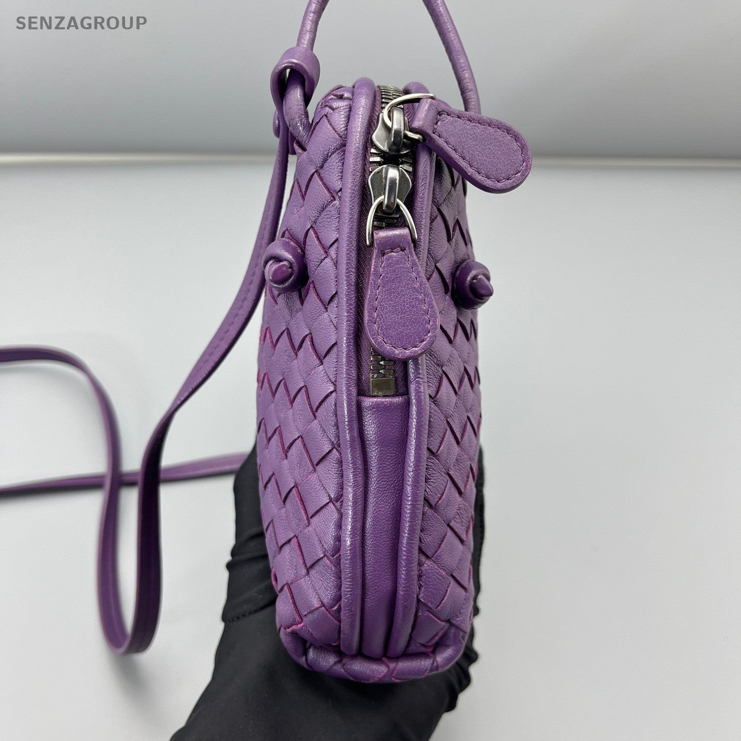 Bottega Veneta Intrecciato 2Way Crossbody Shoulder Bag Purple Silver Women