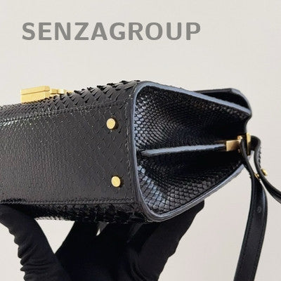 YSL Saint Laurent Cassandra Mini Black Gold Snakeskin Shoulder Bag