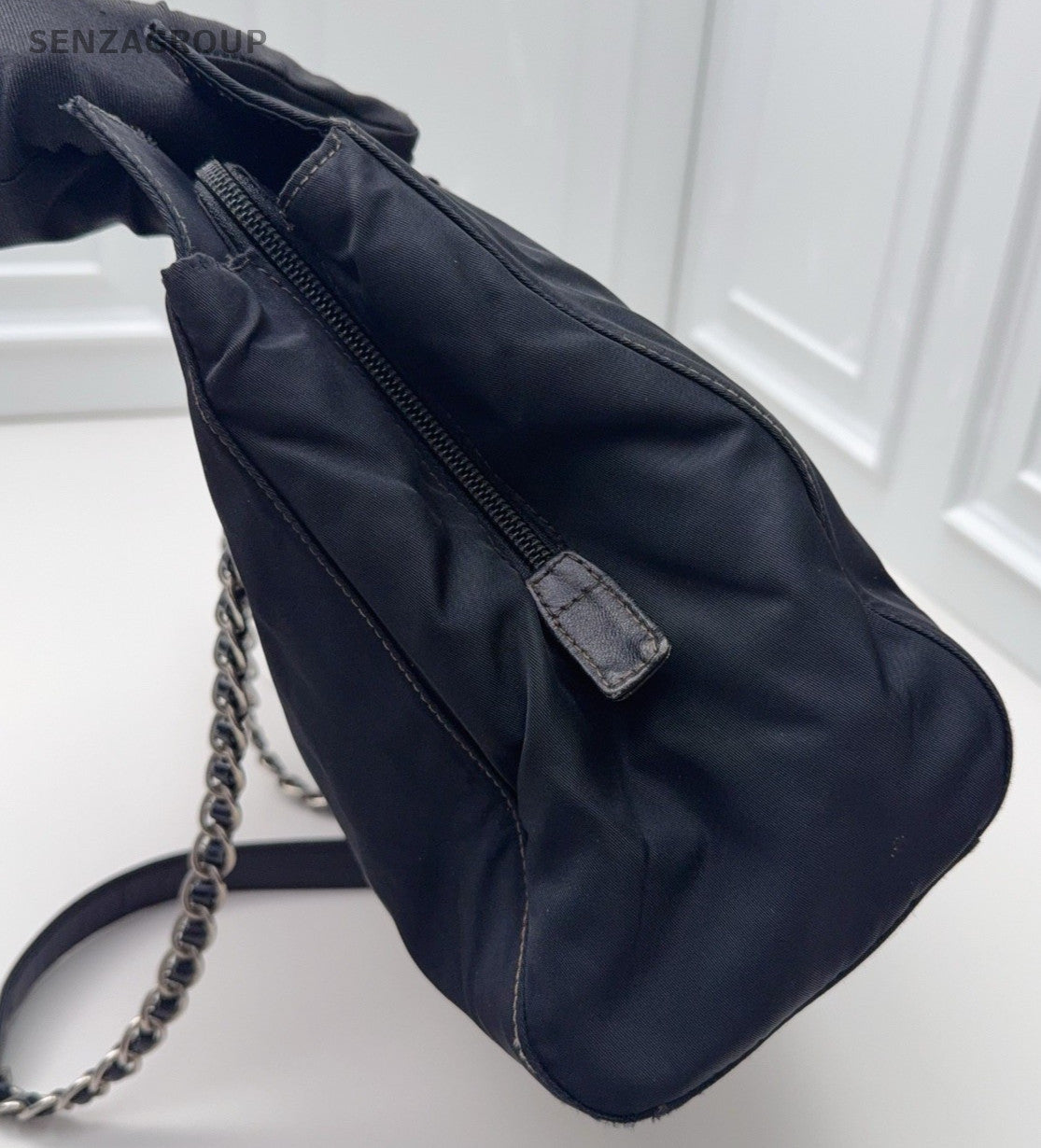 Prada Tote Chain Black Silver Shoulder Bag Used Women Classic