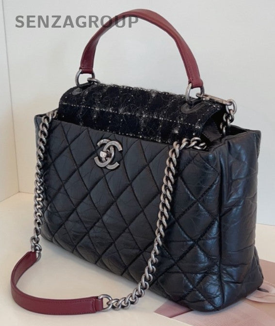 Chanel Cocohandle 2Way Calfskin Top Handle Bag Shoulder Bag Black Silver Diamond