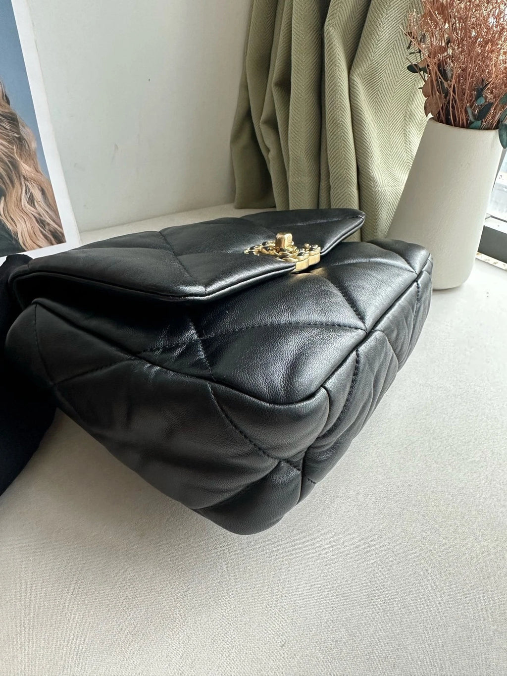CHANEL 19Bag Small Black Gold Shoulder Crossbody Handbag Women