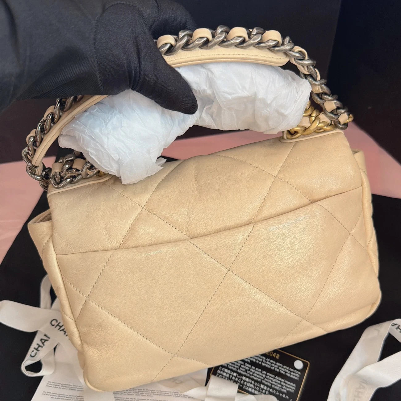 Chanel 19Bag PM Chain Shoulder Bag Crossbody Beige Gold Women Classic