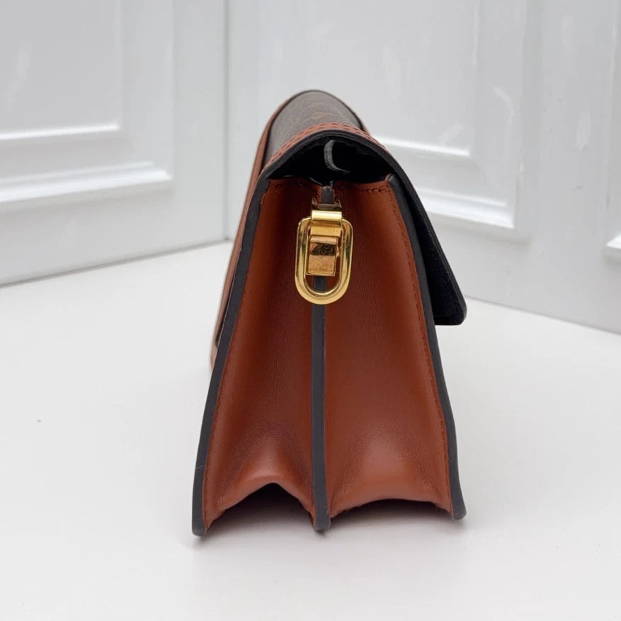 Louis Vuitton Dauphine PM Shoulder Bag Crossbody Brown Gold Excellent