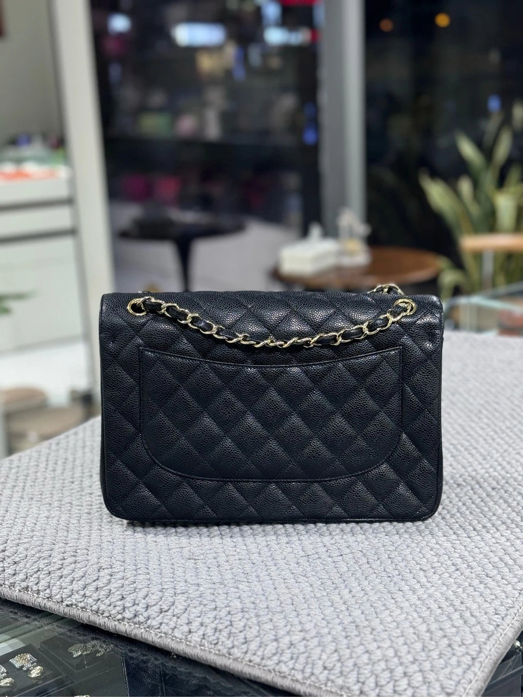 CHANEL CF Jumbo Black Leather Shoulder Bag For Women Pre-owned