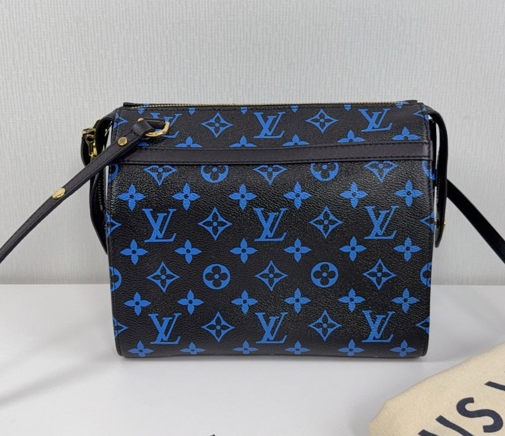 Louis Vuitton Boston Monogram Shoulder Crossbody Blue Black Gold Women Classic