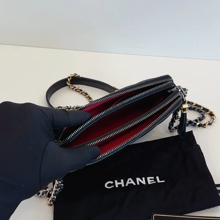 Chanel Gabrielle Chain Shoulder Bag Crossbody Black Gold Chevron Women Classic