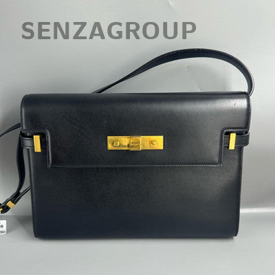 YSL Saint Laurent Manhattan Black Gold Top Handle Shoulder Bag Classic