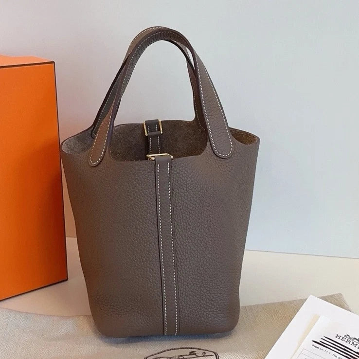 Excellent Condition Hermes Picotin18 Bucket Handbag Shoulder Bag Gray GHW