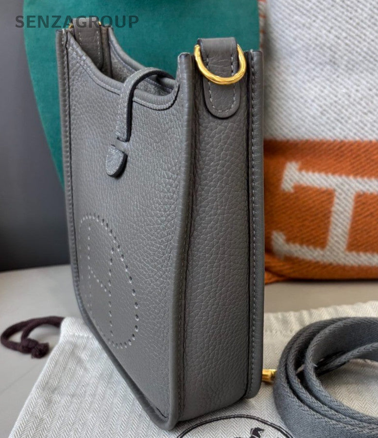 Hermes Evelyne Mini Crossbody Shoulder Bag Gray Gold Women Classic