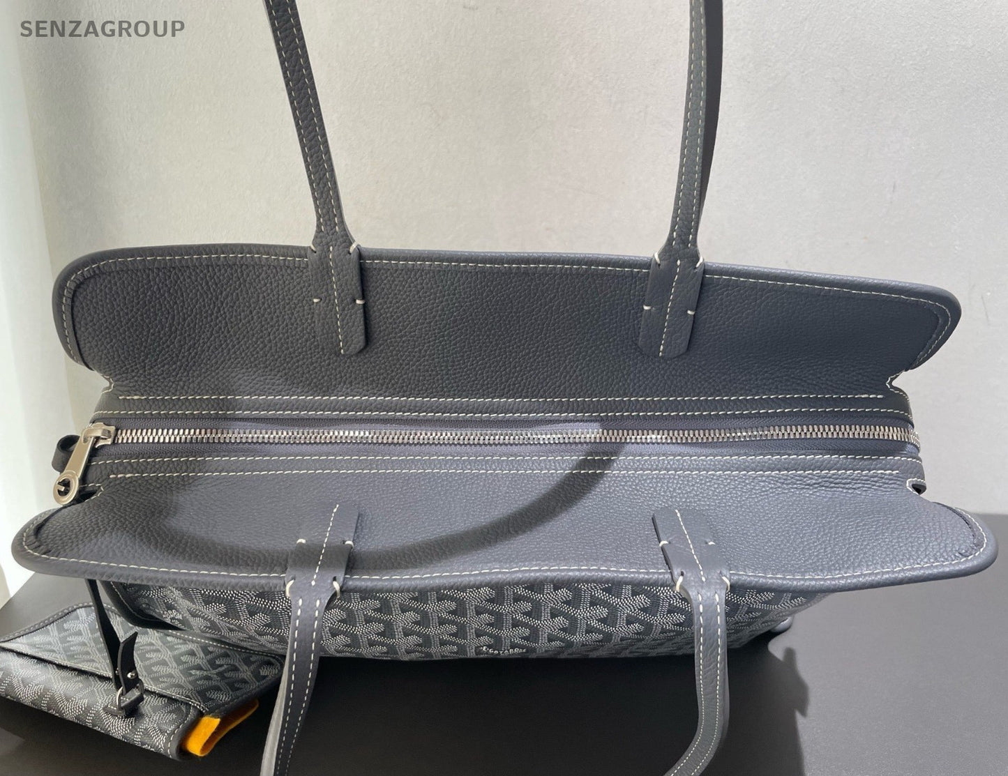 Goyard Hardy Tote PM Canvas Calfskin Shoulder Bag Gray Silver Unisex Adults