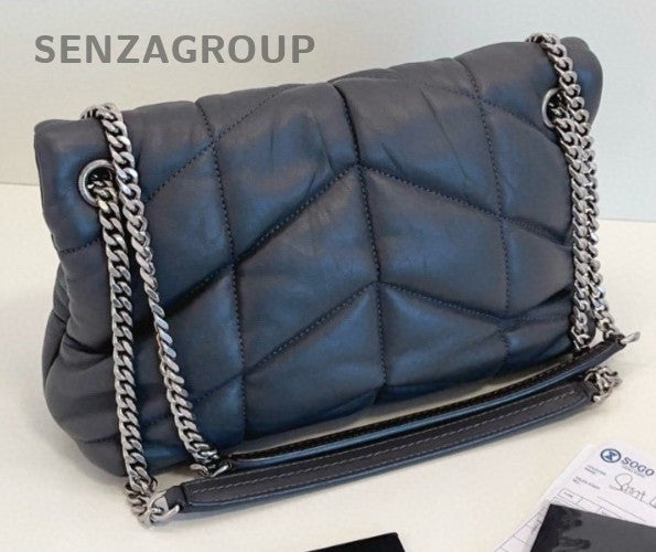 YSL Saint Laurent LouLou Puffer Medium Elephant Grey Crossbody almost brand new