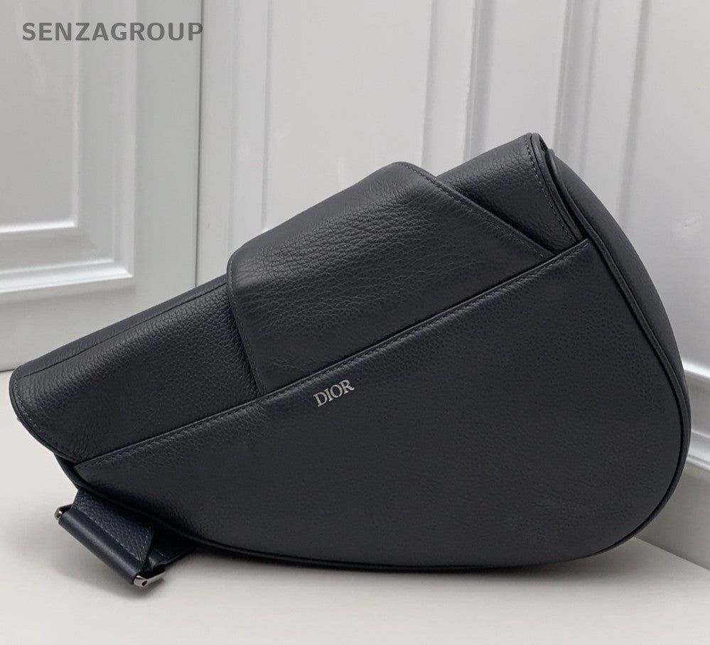 Christian Dior Calfskin Saddle Bag Crossbody Gray Unisex Adults Classic