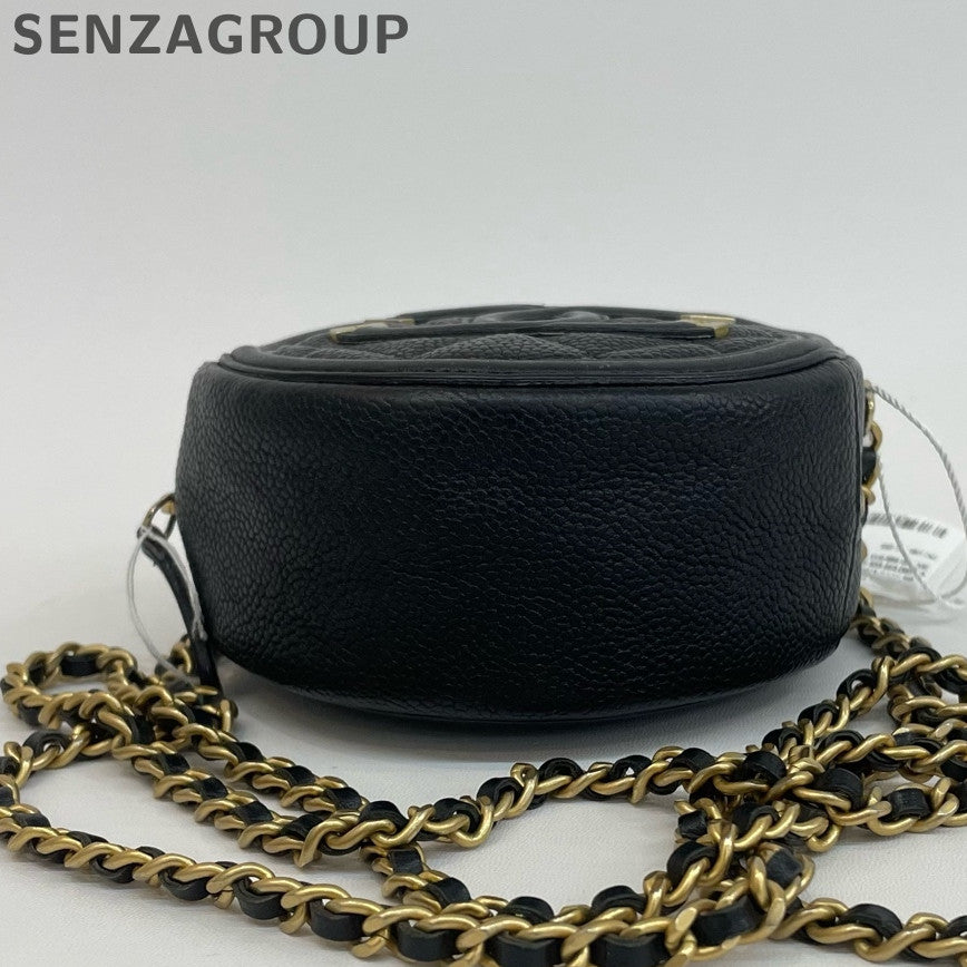 Chanel Black Caviar Leather Double C Round Bag Chain Shoulder Crossbody