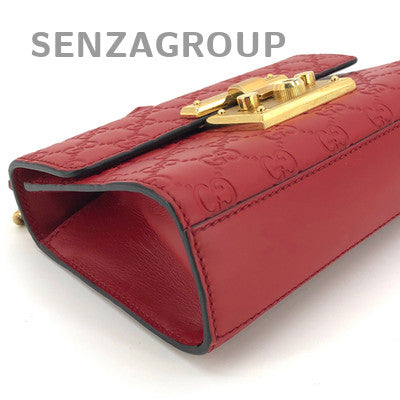 Gucci Padlock Small Red GG Print Gold Chain Crossbody Bag for Women