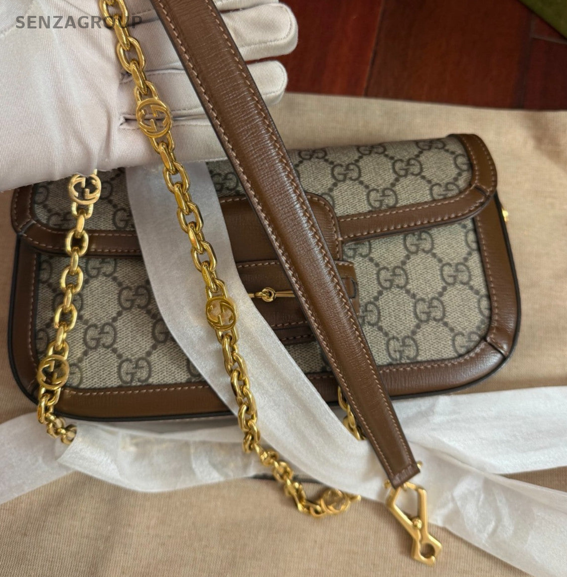 Gucci Horsebit1955 Chain Handbag Shoulder Bag Brown Gold Women Classic