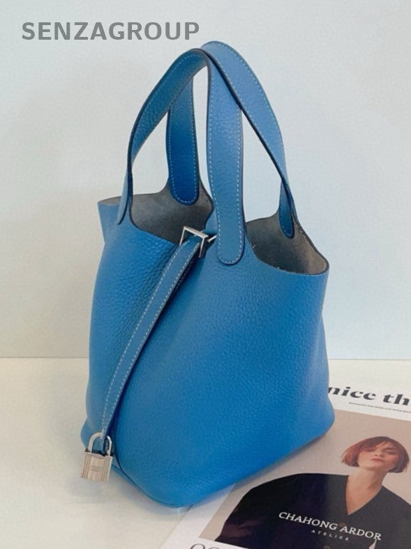 Hermes Piction 18 Double Handle Classic Handbag Women Blue