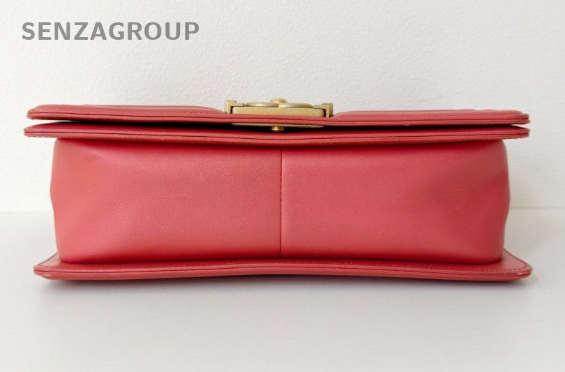 Chanel Leboy MM Chain Shoulder Bag Red Gold Diamond Women Classic Designer