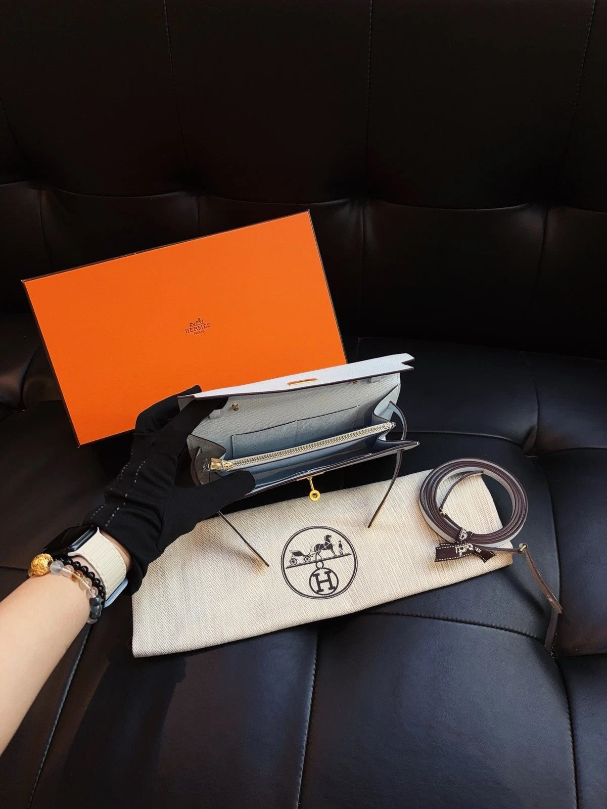 Hermes Kelly Togo Crossbody Bag Women's Purse Blue Gold Lock