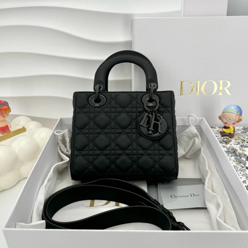 New Dior Black Matte Calfskin Lady Dior Top Handle Bag For Women
